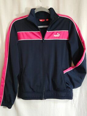 Puma Women's M Navy Pink Full Zip Track Jacket Y2K Retro Athletic